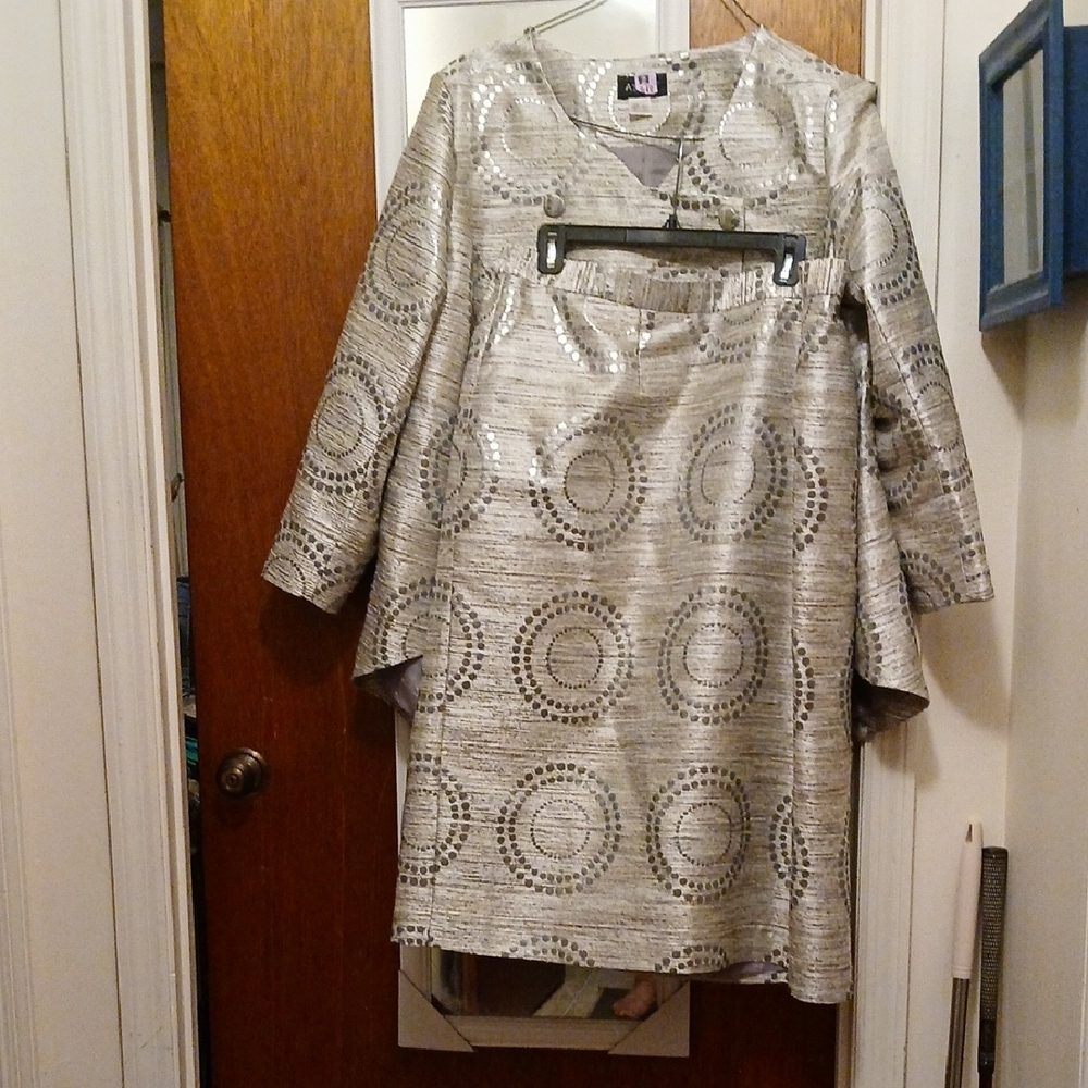 Ashro Metallic Silver Midi Skirt and Jacket Set
